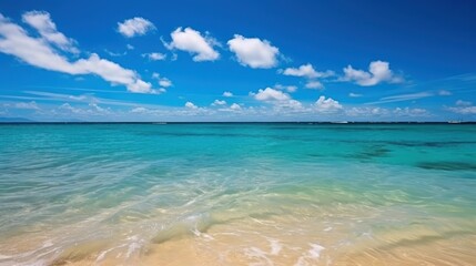 Tranquil Tropical Seascape with Blue Sky and White Clouds