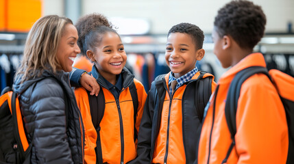 Obraz premium Family measuring school uniforms for back to school