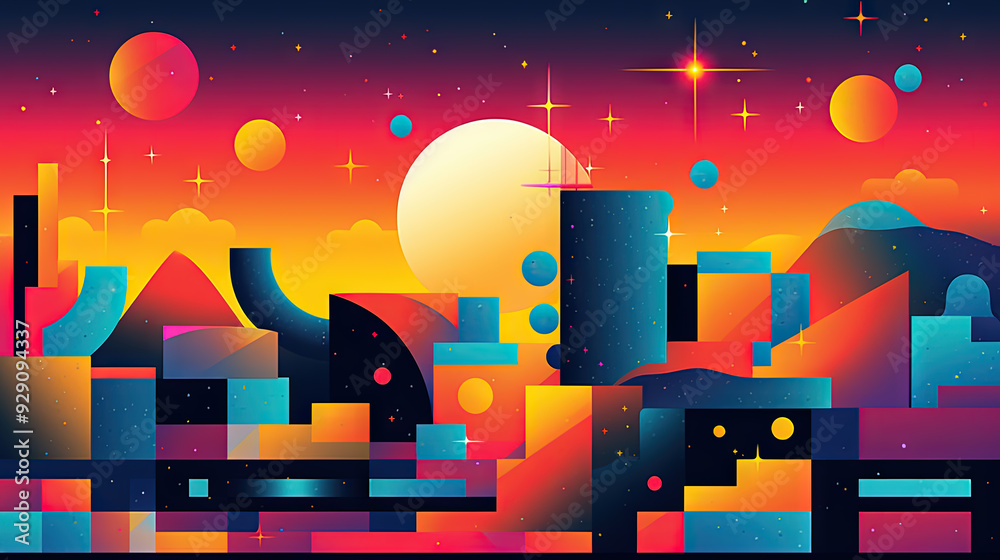 Poster Abstract background with geometric shapes in retro minimalistic style with bright colors