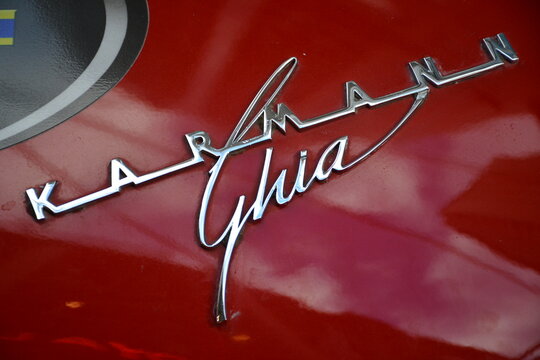 Volkswagen karmann ghia emblem at Filling station vintage car show in Makati, Philippines