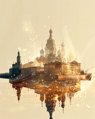 Vasilievsky Island Composite Skyline Art - A city with many towers and a reflection of a building