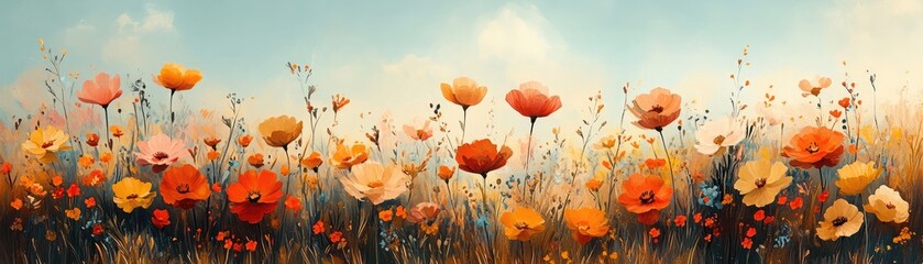 Obraz premium Minimalist garden scene with stylized flowers, simple lines and shapes, [flower clipart], [garden], [minimalist]