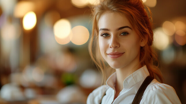 The waitress girl, serving, restaurant, uniform, professional, attentive, hospitality, smiling, customer service, dining, cheerful, busy, food service, friendly, casual, waitstaff, dining experience