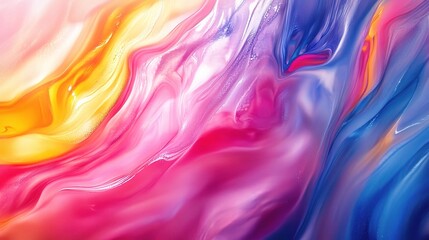 Obraz premium Chromatic Rhapsody: A vibrant symphony of colors dances across the canvas, blending seamlessly in an abstract masterpiece of fluid art. 