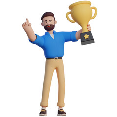 Businessman Lifting Trophy 3D Character