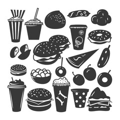 Collection of Black and White Fast Food Icons