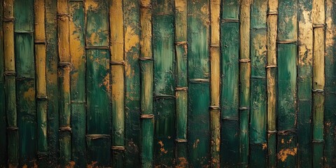 Abstract Painting of Green and Gold Bamboo