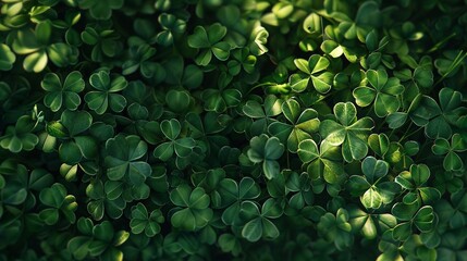 Close-Up View of Lush Green Clover Leaves with Beautiful Natural Light. Generative AI