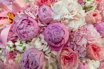 Closeup of pink flowers bouquet background