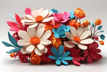 Obraz premium Vintage paper flowers. Pink, Blue, yellow and White flowers paper background pattern lovely style. Rose made from paper. 