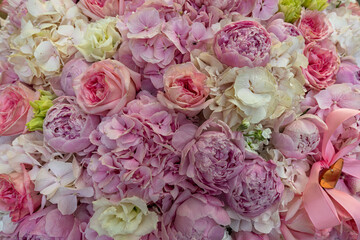 Closeup of pink flowers bouquet background