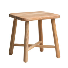 A simple wooden stool with a natural finish, isolated on white background, transparent background.