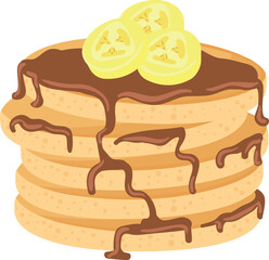 Syrup on pancakes stack cartoon icon. Hot banana breakfast