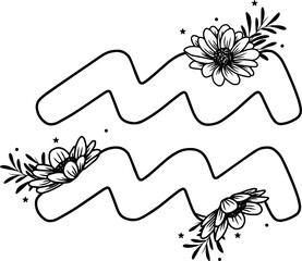 Aquarius zodiac sign with flowers, on white background