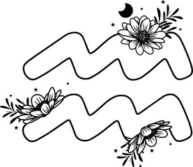 Aquarius zodiac sign with flowers, on white background