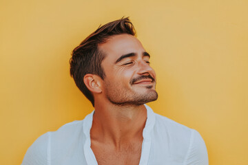 Obraz premium A close up of a man's face with his eyes closed