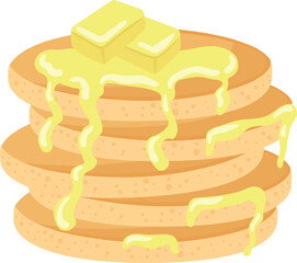 Pancakes with white chocolate. Homemade food cartoon icon