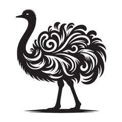 Ostrich silhouette vector illustration, Ostrich emu bird vector illustration on a white background