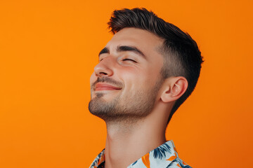 Obraz premium A close up of a man's face with his eyes closed