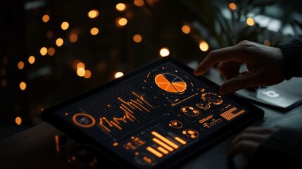 Data Analysis on Tablet Screen with Charts and Graphs