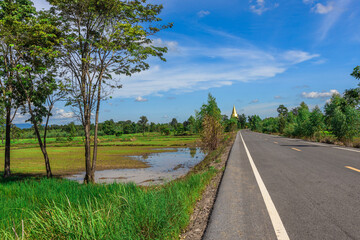 Nature Wallpaper (Mountains, Green Fields, Roadside Accommodation, Twilight Sky) The beauty of nature while traveling, with the wind blowing through the blurred leaves.