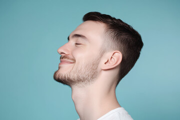 Obraz premium A close up of a man's face with his eyes closed