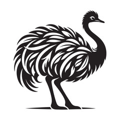 Ostrich silhouette vector illustration, Ostrich emu bird vector illustration on a white background