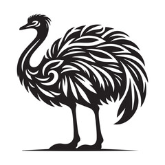 Ostrich silhouette vector illustration, Ostrich emu bird vector illustration on a white background