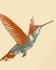 Obraz premium Graceful Hummingbird: Minimal Art for Tranquil Spaces - A bird with wings spread