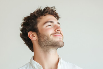 Obraz premium A close up of a man's face with his eyes closed