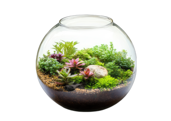 A glass vase with a plant inside
