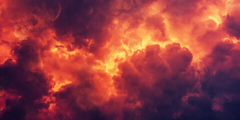 Fiery Sky Abstract Background. Dramatic abstract background of fiery red and orange clouds with glowing particles, perfect for designs related to energy, passion, or danger.