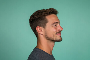 Obraz premium A close up of a man's face with his eyes closed