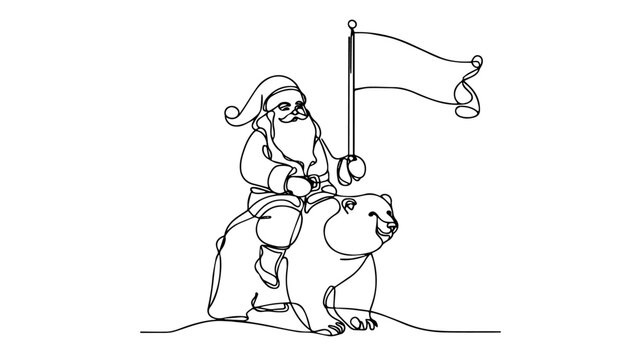 recommend clip art: santa riding a polar bear one line illustration