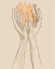 Bold Lines Prayer in Warmth - A drawing of a pair of hands