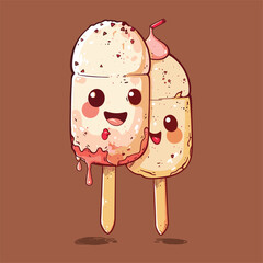 A kawaii style ice cream on a stick with a happy face