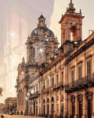 Fototapeta premium Sicilian Cityscape: Echoes of the Past, Shimmering Present - A building with a dome on top