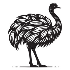 Ostrich silhouette vector illustration, Ostrich emu bird vector illustration on a white background