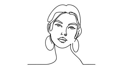 line art drawing of a stylish woman wearing pair of hoop earrings 