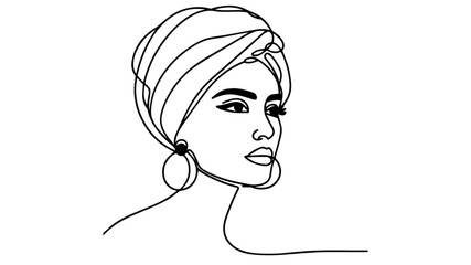 woman with a turban wearing pair of hoop earrings one line illustration