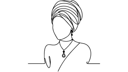 woman with a turban one line illustration