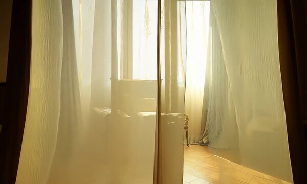 Curtain on the window in the room. Interior. Generative AI