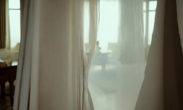 Curtain on the window in the room. Interior. Generative AI