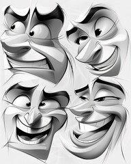 Emotions Depicted in Black and White Sketches - A cartoon faces of different expressions