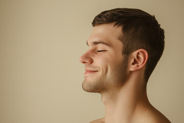 Obraz premium A close up of a man's face with his eyes closed