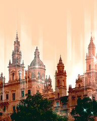 Fototapeta premium Gozo Malta Skyline Double Exposure Composite Poster Art - A building with many towers