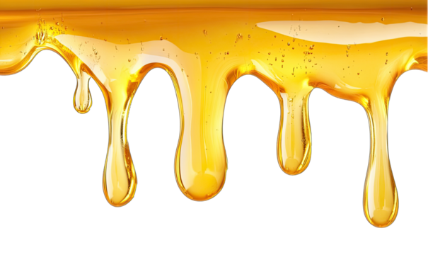 A yellow liquid drips down a transparent background