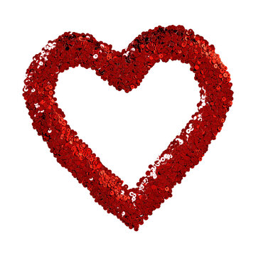 Bright red sequined heart shape, semi-transparent background ideal for design overlays and festive decor
