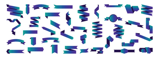 Collection of blue color ribbon illustrations with a flat design.