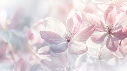 Fototapeta premium flower background with blooming petals in soft colors, evoking a sense of tranquility and beauty, copy space